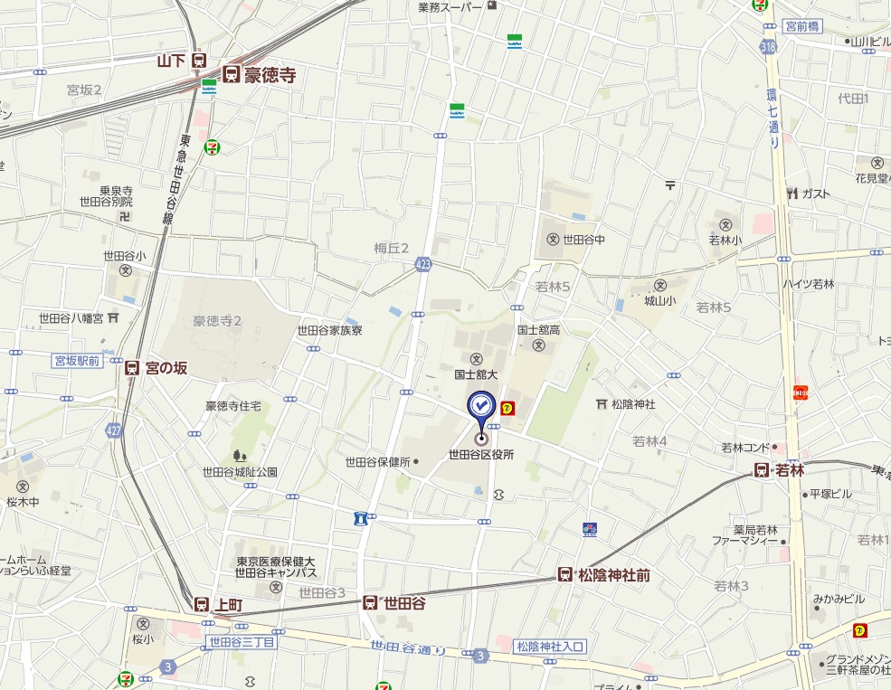 世田谷区役所のヤフー地図